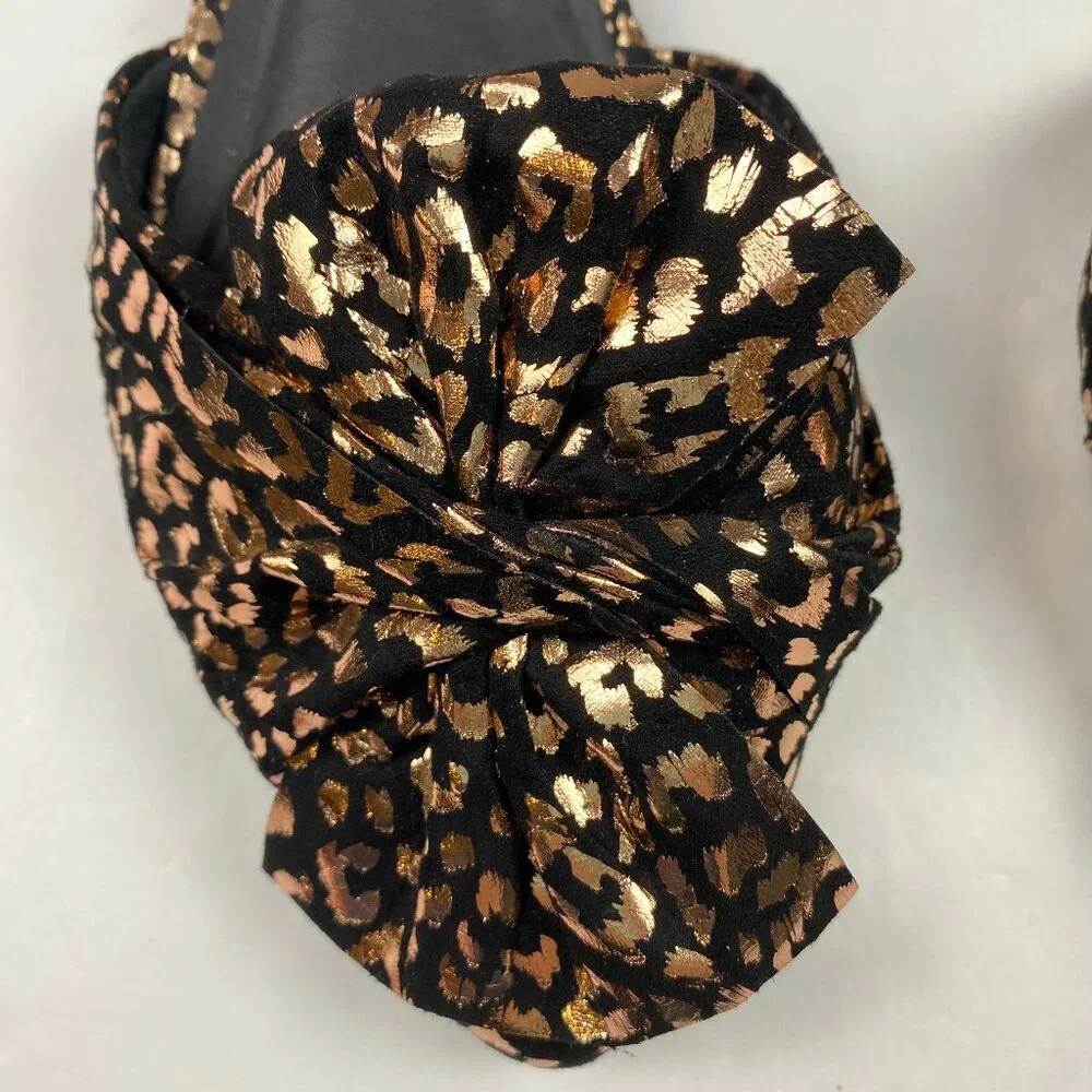NWT Torrid Flats Black Metallic Gold Bow Leopard Print Shoes Women's Size 8WW - Picture 5 of 11